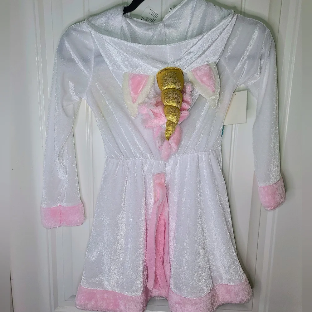 UNICORN Hooded velour dress and Boot covers Girls M 8/10 GIRLS New
